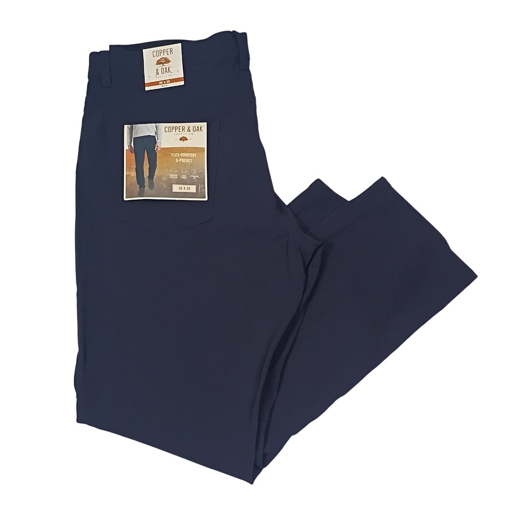 Copper & Oak Mens 36x30 Flex Comfort 5-Pocket Straight Pants Dark Sapphire Blue